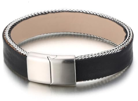 Aotiwe Armbänder Set, Herren Armband Breit Rechteck Schwarz Freundschaft Armband Pu Leder 21.5cm
