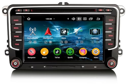Erisin 8-Kern 4GB+64GB 7 Zoll Android 14 Autoradio GPS Navi DVD für VW Passat B6 T5 Golf 5/6 Polo 6R Tiguan Caddy T5 Jetta Seat Skoda Bluetooth CarPlay Android Auto WiFi 4G DSP DAB+ FM OBD2 CD Canbus
