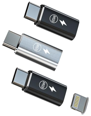 65W Adaptador Lightning Jack Hembra a USB C Macho Cargador Rapido Accesorios (3 Pack) Compatible con Samsung para Apple iPhone15 Pro MAX Plus para iPad Air4/5 Mini Tipo C Conversor Type-C Convertidor