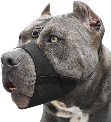 Mayerzon Pitbull Maulkorb, weicher Hundemaulkorb, Anti-Rutsch-Riemen, für American Bully, Bulldogge, Boxer, Rottweiler, Stoff-Maulschutz für mittelgroße und große Kurze Schnauze, gegen Beißen, Kauen