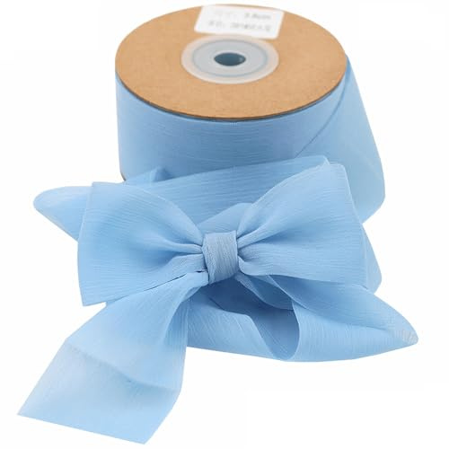 Presentband band band 3,8 cm x 22,8 m chiffongband för presentförpackning bröllopsinbjudningar blomarrangemang (ljusblå)