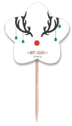 Mas Antler - Palillos de dientes con diseño navideño, con etiqueta de estrella, palillos para cupcakes