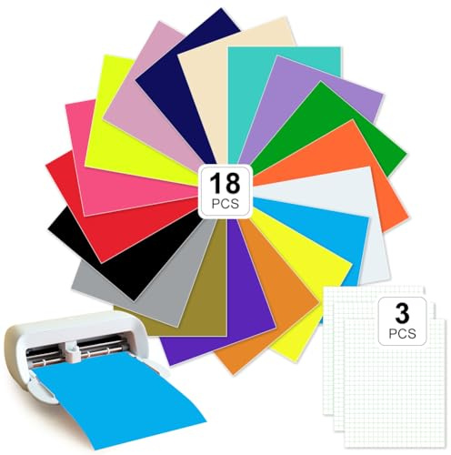 Smart Vinyl Permanent für Cricut Joy Xtra, 18 Stück Vinylfolie Plotter, 24cm*30.5cm Selbstklebende Transferfolie Plotter Set für Laptops, Telefone, Tassen, Wanddekorationen
