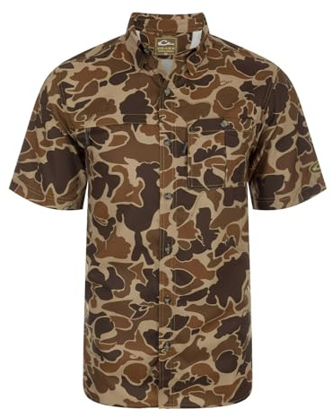 Drake Waterfowl Men's 8-Shot Flyweight Breathable Moisture-Wicking Quick-Drying Hunting Featherweight Short-Sleeved Shirt, Old School, Large
