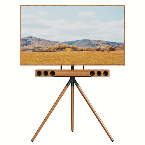 UPGRAVITY Caballete de TV para pantallas planas de 45 a 65 pulgadas, trípode de altura ajustable con estante de barra de sonido, soporte de suelo portátil para TV con bridas para cables, giro de 180°,