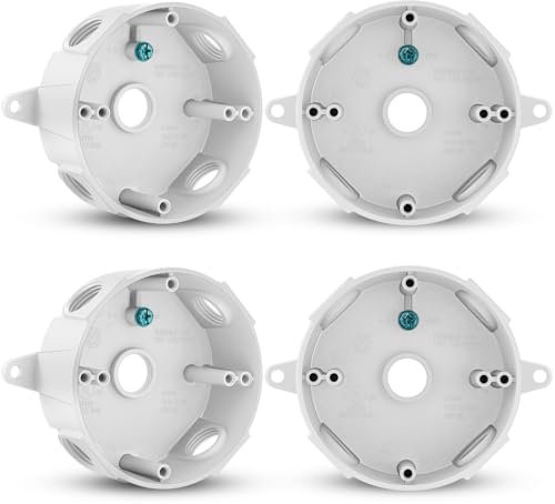 Juexica 4 Pcs 4 Inch Round Electrical Box 1/2 Inch 5 Holes Weatherproof Outlet Junction Ceiling Fan Box for Outdoor Lighting Systems, UL Listed(White)