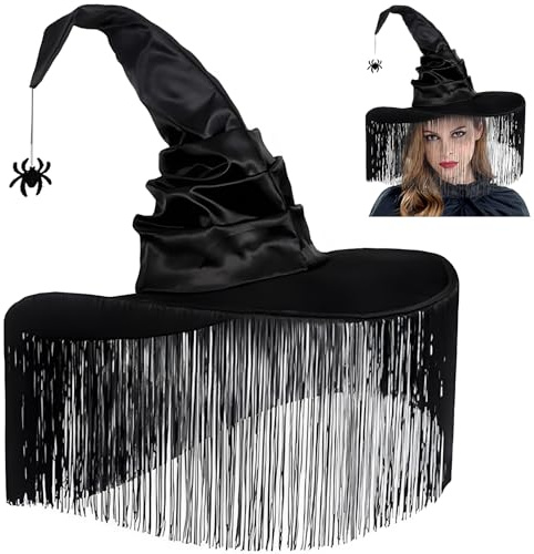XIMEY Hexenhüte, Hexenhut Damen, Hexen Hut, Halloween Zauberer Hut, Hexenhut Erwachsene, Zaubererhut, Hexen Accessoires Damen, für Karneval, Halloween, Schwarz