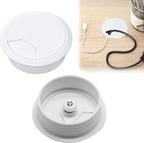 2PCS Desk Cable Hole Desk Grommet 60 mm/2.36 Inch Plastic Cable Hole Cover Tidy Wire Holes Cover Wire Organizers Cables Grommets White Desks Grommet for Home and Office Table Surface Port Hole Covers