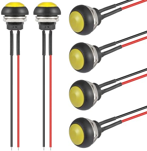 VEXUNGA Bouton Poussoir 12MM Etanche Interrupteur Jaune Mini Rond Réinitialisation Push Boutons ON OFF Micro Momentané Electronique Commutateurs avec Fil (6 Pièces)