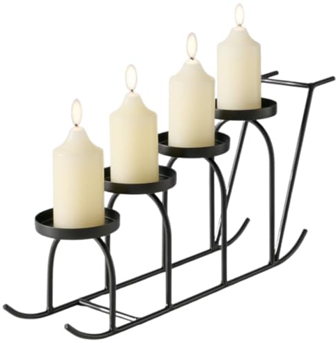 TOPANBIETER 999 Kerzenhalter Schlitten L45,5 cm - Kerzenständer aus Metall - schwarz - Kerzen Halter für 4 Stumpenkerzen - handgefertigt- Adventskranz in Schlittenform