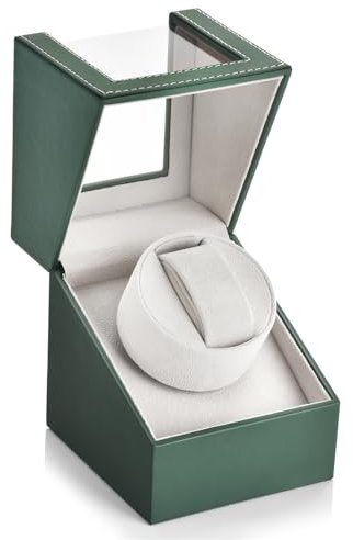 Bluvizo Automatic Single Watch Winder: Watch Rotator Bidirection Rotation for Women and Men Mechanical Watches Japanese Motor Green Leather