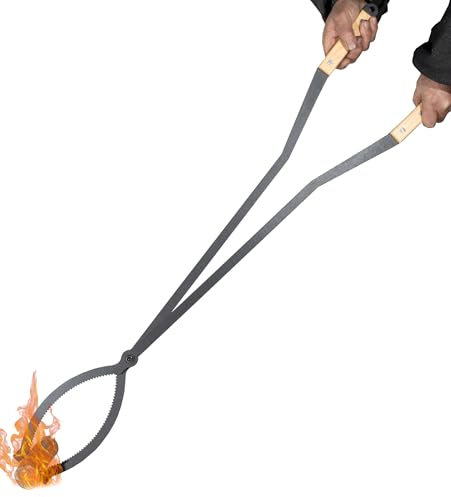 40 Fireplace Tongs Log Grabber Made Of Premium Heavy Duty Alloy Steel. Fire Tongs With Wood Handle Best For Fire Pit Fireplace Campfire Indoor & Outdoor. Upgraded Fire Pit Tongs, Fire Pit Tools.