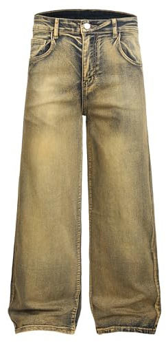 QIMYUM Men's Wide-Leg Baggy Flex Jeans Relaxed Loose Fit Long Denim Pants(44, Retro708)