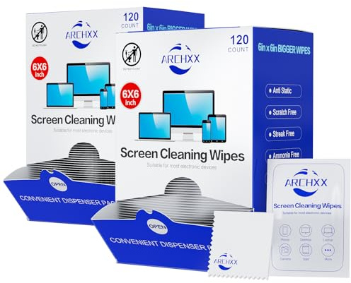 ARCHXX Screen Wipes for Electronics, 240 Count 6x6 Pre-Moistened Screen Cleaner for Screens, Computer,Laptop,Tablet,Phone,Monitor,Car Screen Cleaner, Lens Wipes Individually Wrapped