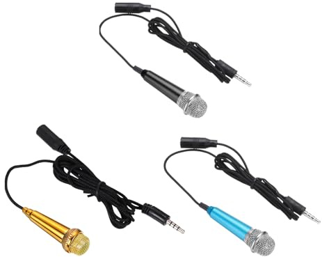 sourcing map Mini-Mikrofon, kleines Mikrofon, tragbares Mikrofon mit Kopfhörer zum Singen von Sprachaufnahmen, Videos für Handy, Schwarz, Blau, Roségold, 3 Stück
