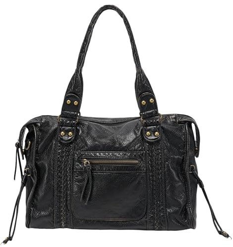 JOLLQUE Rivet Crossbody City Bag per le donne, grande borsa retrò in pelle lavata, borse a tracolla vintage Y2K estive Hobo, nero