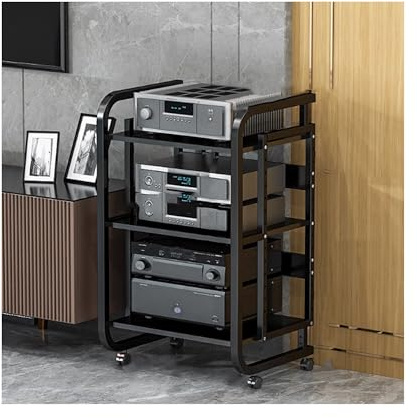OVOGGPAN HiFi Rack AV-Medienständer, Medienaufbewahrungsschrank, moderner Audio-Video-Ständer, Stereo-Komponentenschrank mit verstellbaren Regalen für Zuhause/Wohnzimmer(Nero,50x42.5x70cm)