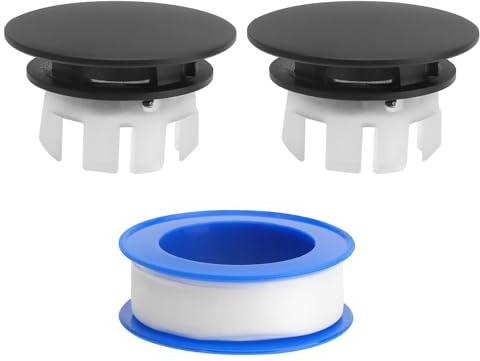 APOMOONS 2 Pezzi Troppo Pieno Rotondo Copertura per Scolo Lavello Tappo Troppo Pieno Lavandino per Scolo Lavello Bagno Inserto Cucina Sostituzione con una Bobina di Nastro Ptfe Nero