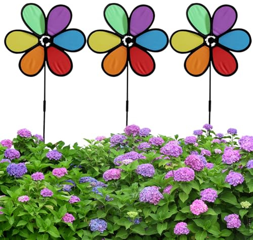 GETBSTOOP 6PCS Flower Wind Spinner with Stakes, Colorful Rainbow Flower Pinwheels, Wind Spinners Lawn Pinwheel Rainbow Windmill Outdoor Pinwheels Kids Toys for Yard Decoration