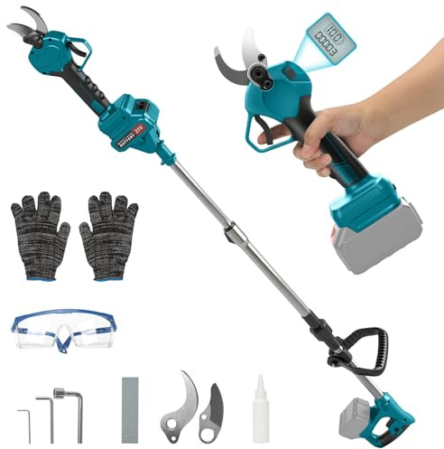 Sécateur télescopique électrique 2 en 1 compatible avec Makita 18V (sans batterie) – Ouverture de coupe 60 mm, Moteur sans balais avec écran LCD - Sécateur Électrique avec Perche pour arbres et fleurs