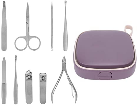 9 st Dubbellagers manikyrset rostfritt stål multifunktions nagelklippare pedikyrset lila komplett nagelvårdssats för hemresesalong Professionella manikyrverktyg