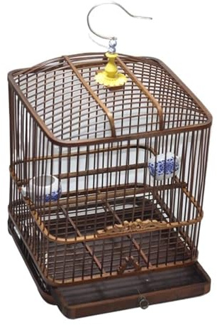 Hanging Bird Cage Square Bird Aviary Bamboo Birdcage Spacious Bird Villa Portable Travel Cage with Lock and Hook Flight Cage
