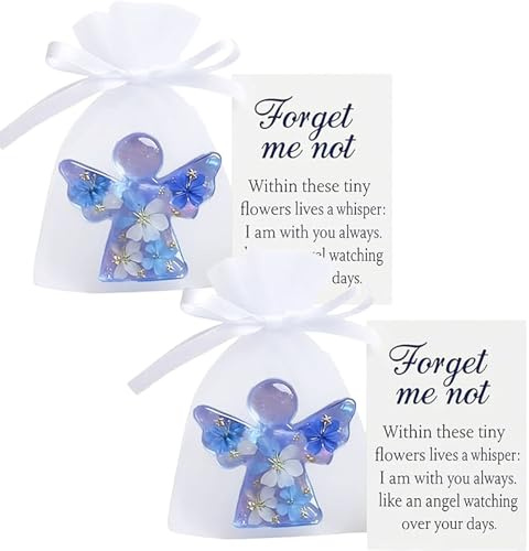 2 PCS Forget Me Not Gifts, Forget Me Not Angel, Memorial Gifts for Grieving Friends, Bereavement Keepsake with Inspirational Message, Sympathy Gift for Personal Remembrance and Emotional Support
