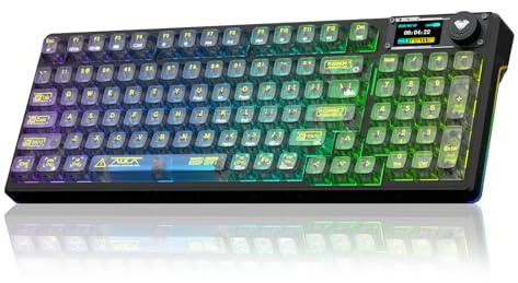 AULA F98Pro V3 Wireless Mechanical Keyboard with Display&Knob,BT5.0/2.4G/USB-C Wired,Gasket Structure,RGB,Transparent Keycaps,10000mAh,Creamy Sound,Hot Swap,Custom Keyboard for Gaming/Office (Black)