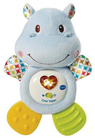 VTech - Croc' Hippo Bleu, Peluche Bébé Interactive et Apaisante, Éveil Musical, Jouet de Dentition, Cadeau de Naissance - Contenu en Français