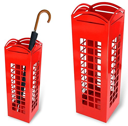 BAKAJI BAK10 Umbrella Stand in Iron Design Square Shape Red with London Telephone Box Shape 49 x 15.5 cm