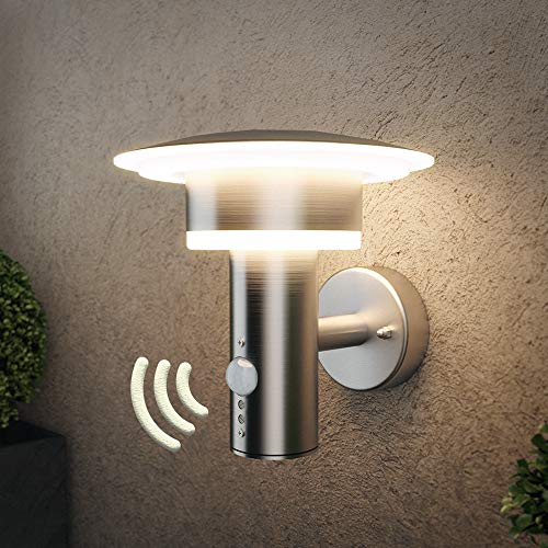 NBHANYUAN Lighting® Outdoor LED Wall Light with Motion Sensor,4 Lighting Modes Outside Lights PIR SUS316 Stainless Steel Wall Lamp IP54 Waterproof 3000K Warm White for Porch 1000LM