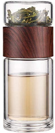 HEMOTON Glas Tee Aufguss Doppelwandig Glas Becher Wasserflasche Getränke Becher Reisebecher Tee Becher Flasche für Loseblatt Tee, Obst, 300Ml