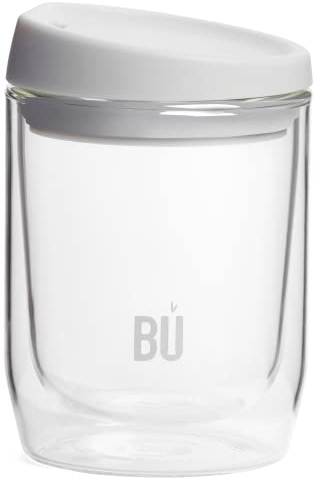 BU Products Reusable Double Walled Glass Coffee Cup | Travel Mug | Splash Proof Antibacterial Lid | BPA Free | Cappuccino Latte Flat White Glass Mugs | Vacuum Insulated | 8oz/227ml Snow/White