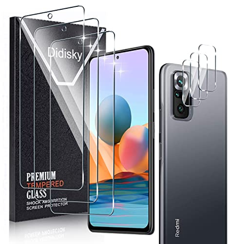 Didisky 3-Unidades Cristal Templado Protector de Pantalla para Redmi Note 10 PRO, y 3-Unidades Protector de Lente de Cámara,Antihuellas, Sin Burbujas, Fácil de Limpiar, 9H Dureza