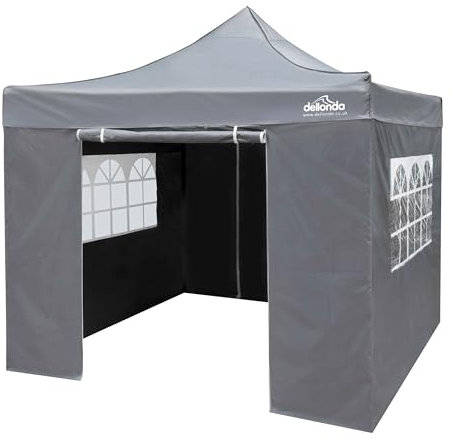 Dellonda Premium 3 x 3m Pop-Up Gazebo with Side Walls, Heavy Duty, PVC Coated, Water Resistant - Grey Canopy - DG167