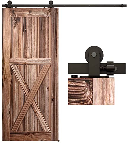 LTIYITL Kit de ferrures de porte coulissante - 242 cm - Système de rail de suspension pour porte coulissante - Rail de suspension pour porte simple en bois, porte coulissante, porte de grange, portes
