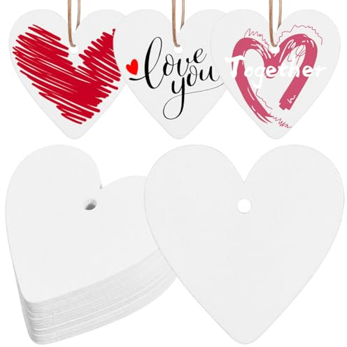COHEALI 30 Stück Weiße Holzherzen mit Hanfseil | Deko-Herzen für Valentinstag, Hochzeit, Erntedank und Weihnachten – Ideal für Wohnzimmer, Schlafzimmer, Balkon, 4x4x0.3cm