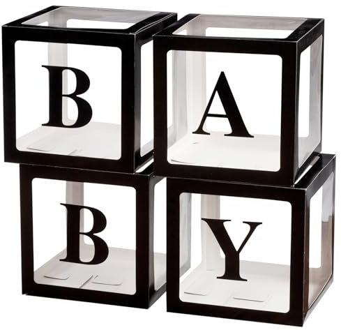 Voircoloria Baby Boxes with Letters for Baby Shower Decorations with 4 Balloon Boxes for Gender Reveal Halloween Decorations(Black)