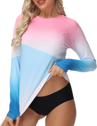 VAYAGER Maglietta da Donna Rash Guard UPF 50+, a Maniche Lunghe, ad Asciugatura Rapida, per Acqua, Spiaggia, Surf, Nuoto, Top con Foro per Il Pollice