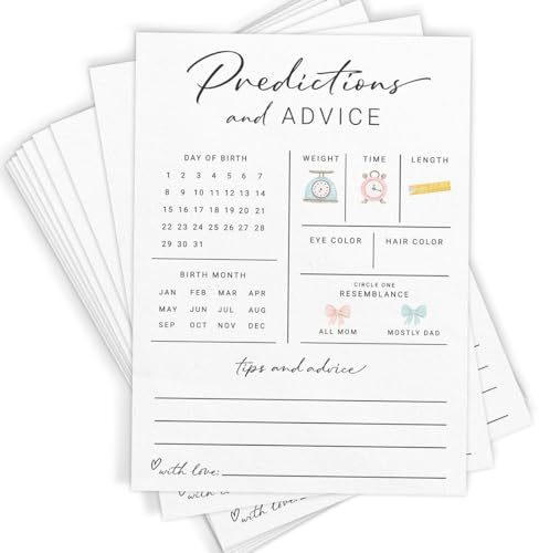 Printed Party Baby Predictions & Advice Cards for New Parents – Baby Shower Game, Wishes for Mommy & Daddy, Gender Reveal Boy or Girl, Modern Minimal Design, 30 Cards