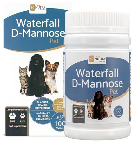 Tabletas para animales Waterfall D-Mannose - Cistitis felina e infecciones urinarias caninas - Adecuado para gatos y perros SC Nutra (Sweet Cures)