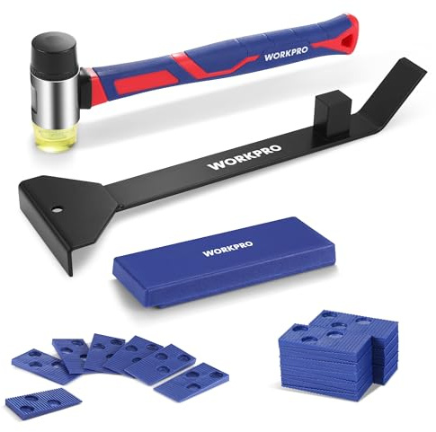 WORKPRO 43PC Laminate Flooring Installation Kit- Rubber Mallet with Fiberglass Handle, 17” Heavy Duty Pull and Pry Bar, Solid Tapping Block and 40 Spacers- Premium Wood Flooring Installation Tool