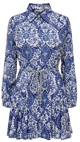 ONLY Onllumina L/S Short Dress Wvn Noos kortärmad T-shirtklänning med elastiska manschetter för sommaren, surfing på webben, XL för kvinnor, Surfa på webben, XL