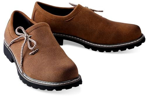 Cuffbow Lederhosen Shoes for Men Oktoberfest Costume Boots Authentic German Lederhosen Suede Leather Shoes Brown Casual Boots(11,Dark Brown)