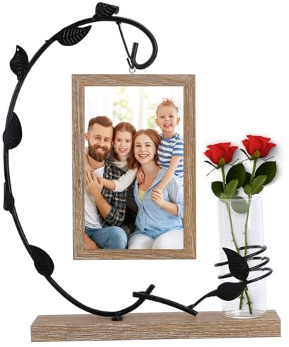 Bilderrahmen Personalisiert mit Vase,Holz Doppelglas Fotorahmen,Fotorahmen mit Vase und Metall Baum,Hydroponischer Pflanzer Fotohalter für Schlafzimmer,Wohnzimmer 22x5x29.7CM