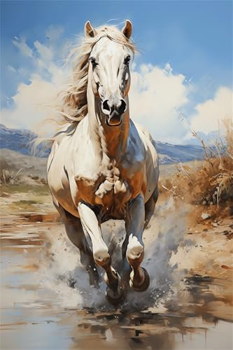 Pferd Malen Nach Zahlen Erwachsene Groß 80x110cm, Malen Nach Zahlen Tier, Kreativ Set für Erwachsene, DIY Handgemalt Ölgemälde Leinwand Kit mit 3 Set Pinseln Acrylfarben, Home Wand Dekor, Rahmenlos