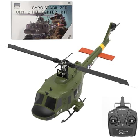 BAUBAUPLAY RC Hubschrauber, F07 1/34 UH-1 Huey Ferngesteuertes Helicopter, 2.4G 6CH Militär Hubschrauber mit optischer Flusspositionierung Spielzeug Geschenk für Erwachsene - RTF