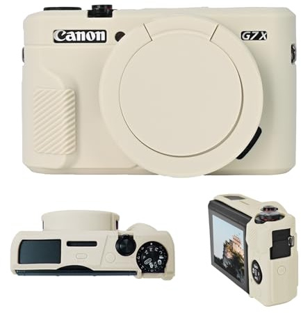 Easy Hood Kamera Hülle für Canon PowerShot G7X Mark II, G7X2 Kameratasche Abdeckung Kamera Hülle mit Objektivdeckel Leichte Weiche Schutzhülle Reise Camera Case,Beige