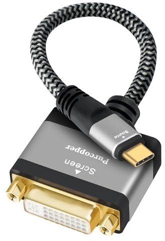 4K USB C to DVI Adapter, Type-C Male (Source) to DVI Female (Screen) Braided Cord Converter Connector, [Thunderbolt 3/4 Compatible], for iPhone 16 Series, MacBook Pro, Air, iPad Pro, Galaxy 24 - 0.6FT