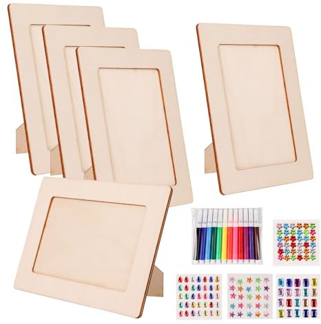 BigKego 5 pièces Cadre en bois rectangulaire cadres photo pour enfants, cadre photo en bois, cadre de table bricolage pour anniversaire anniversaire
